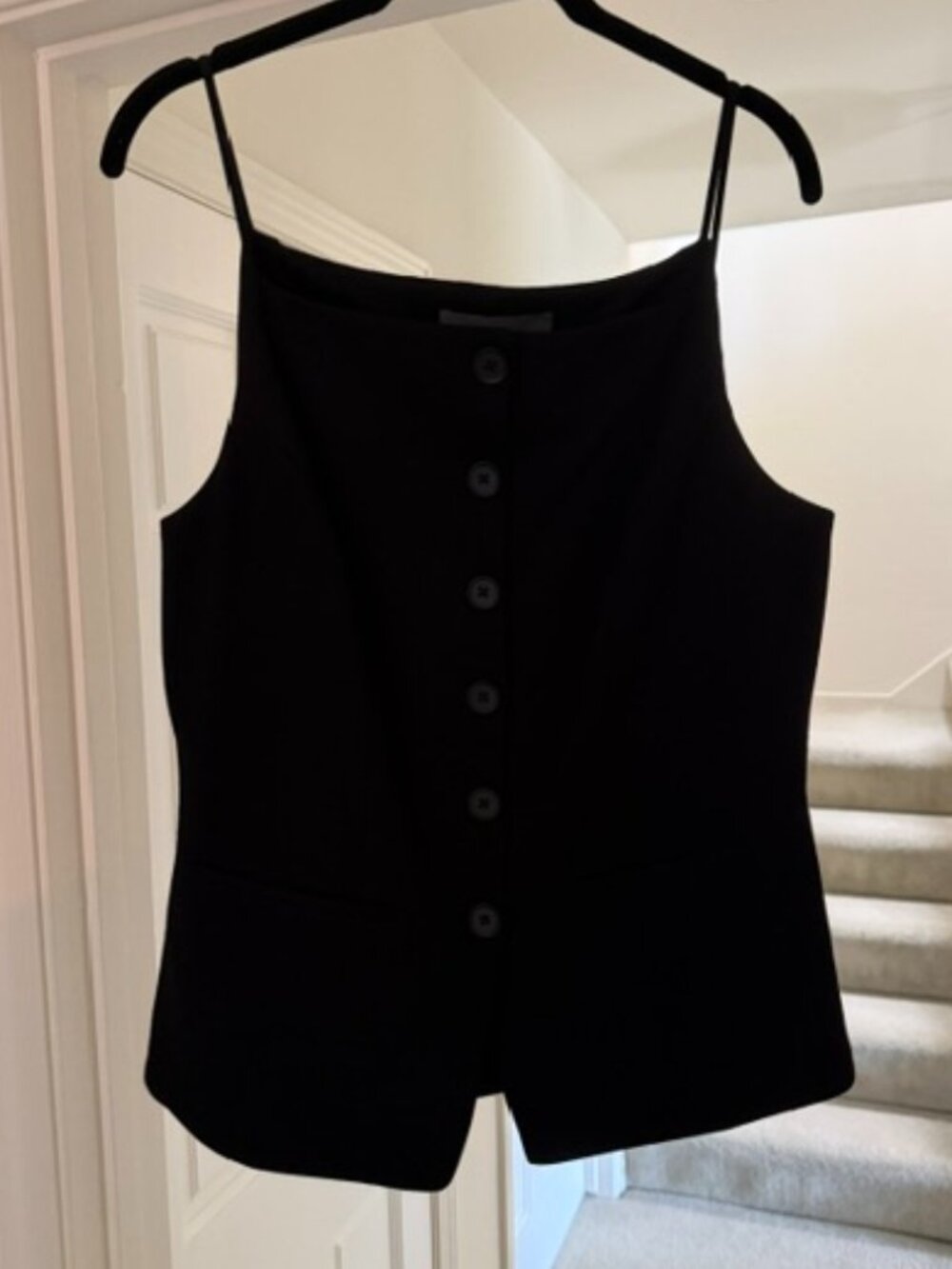 7 For All Mankind Black Structured Button Front Cami Top Medium New With Tags